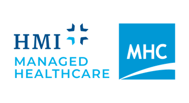 hmi managed healthcare logo with blue plus signs