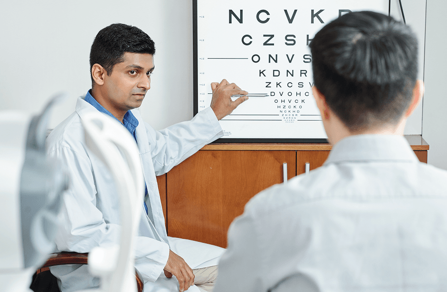 myopia eye with visible red blood vessels