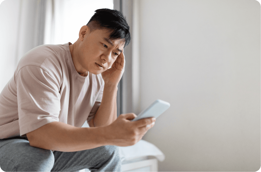 man with headache symptoms from early stage vision changes