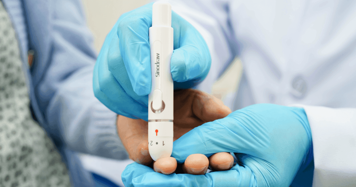 Blood glucose test for diabetes and eye health monitoring.