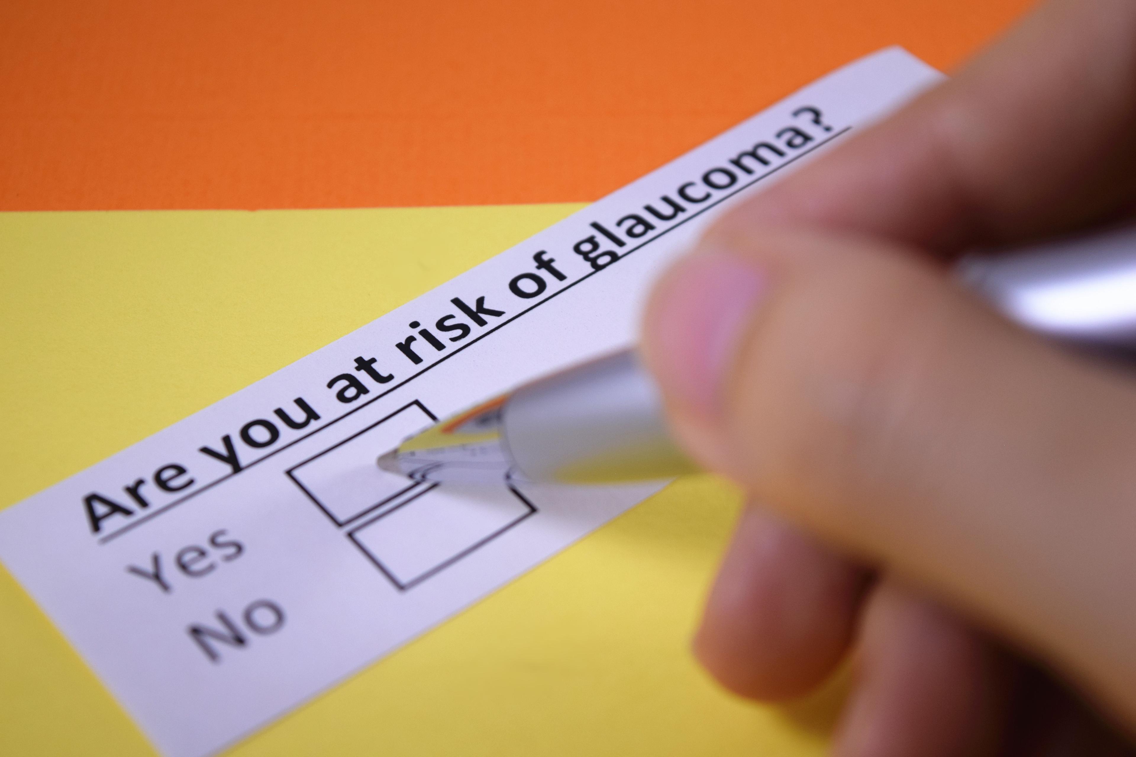 Person ticking box of glaucoma risk