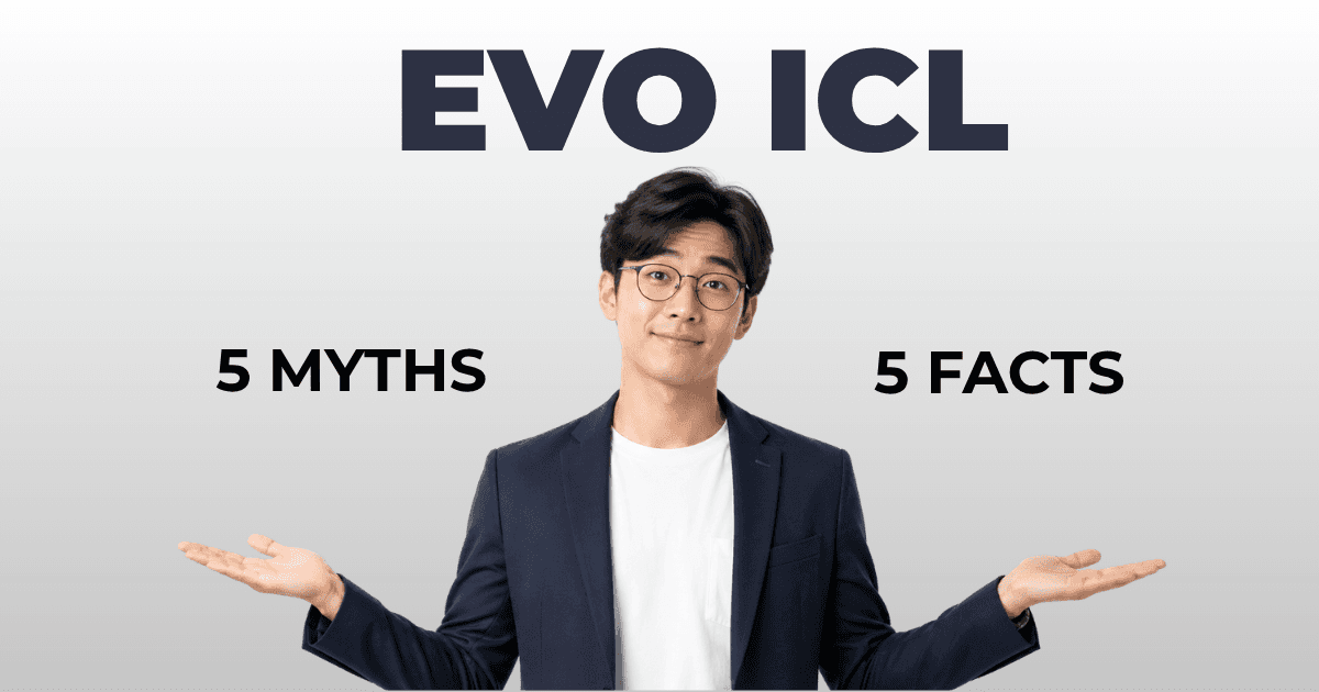 Asian man wearing glasses for EVO ICL myths and facts article